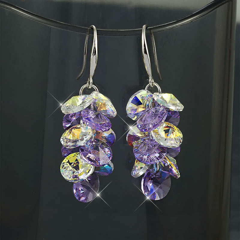 Wholesale S925 Silver Needle Artificial Crystal Light Purple Tassel Earrings